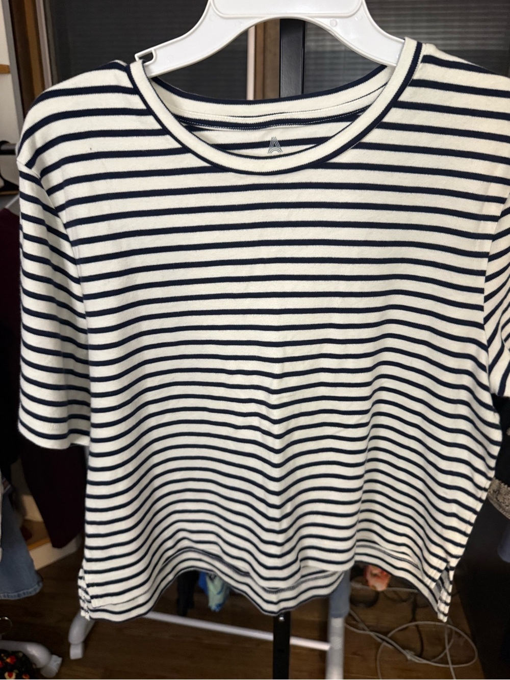 Able Navy and White Striped Short Sleeve Top